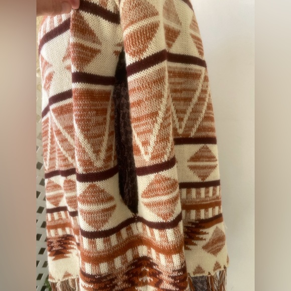 vintage earth tone fringed shawl poncho cape native design - Picture 9 of 15